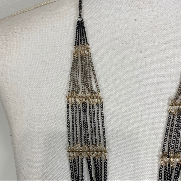 Necklace Long Black Silver Tone and Gold Tone - Picture 3 of 9